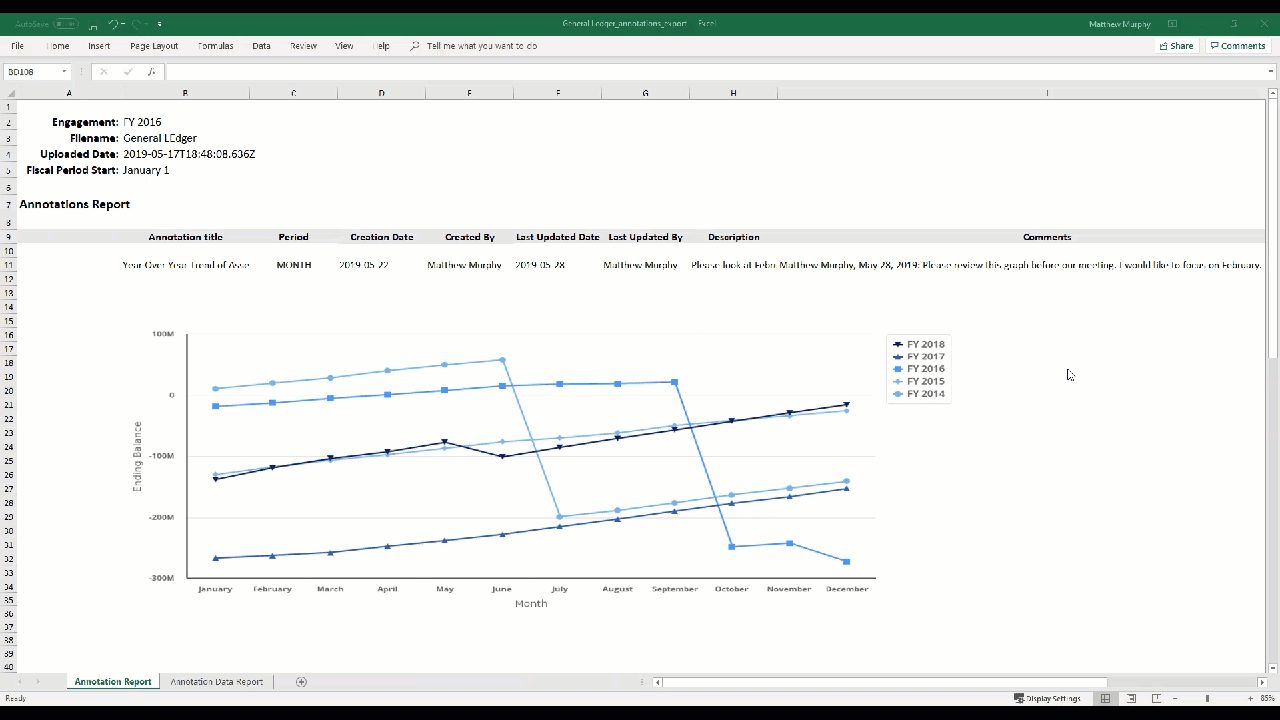 GIF showing the exported annotations in an Excel spreadsheet