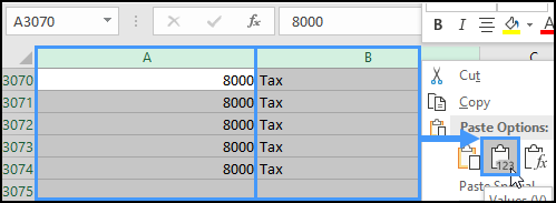 copy and paste icon in excel