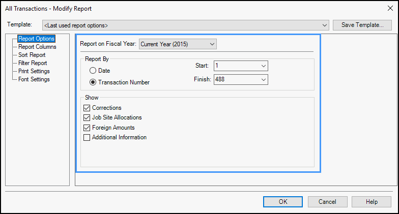 sage 50 all transactions export screen