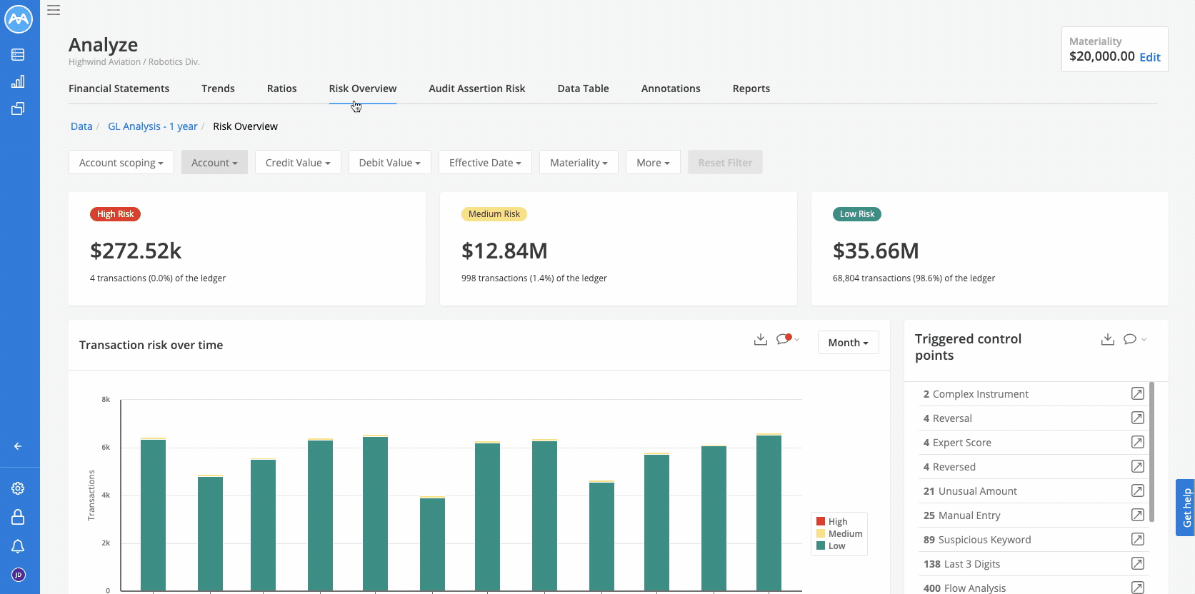 Account filters on the Risk overview dashboard