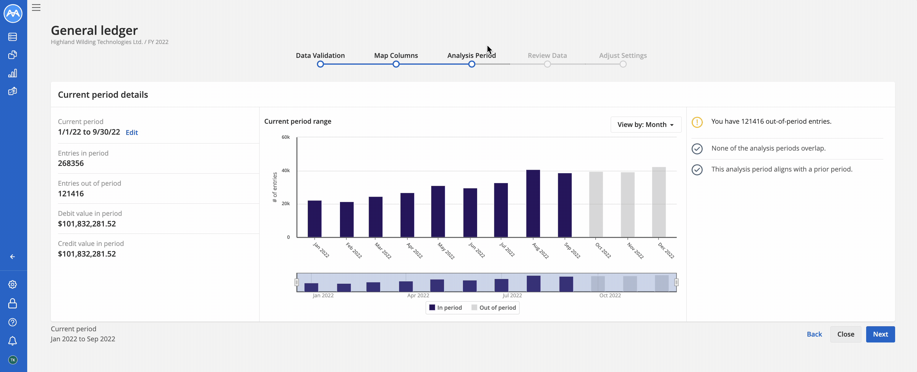 GIF montrant comment modifier les dates de la période d'analyse pendant le processus d'importation