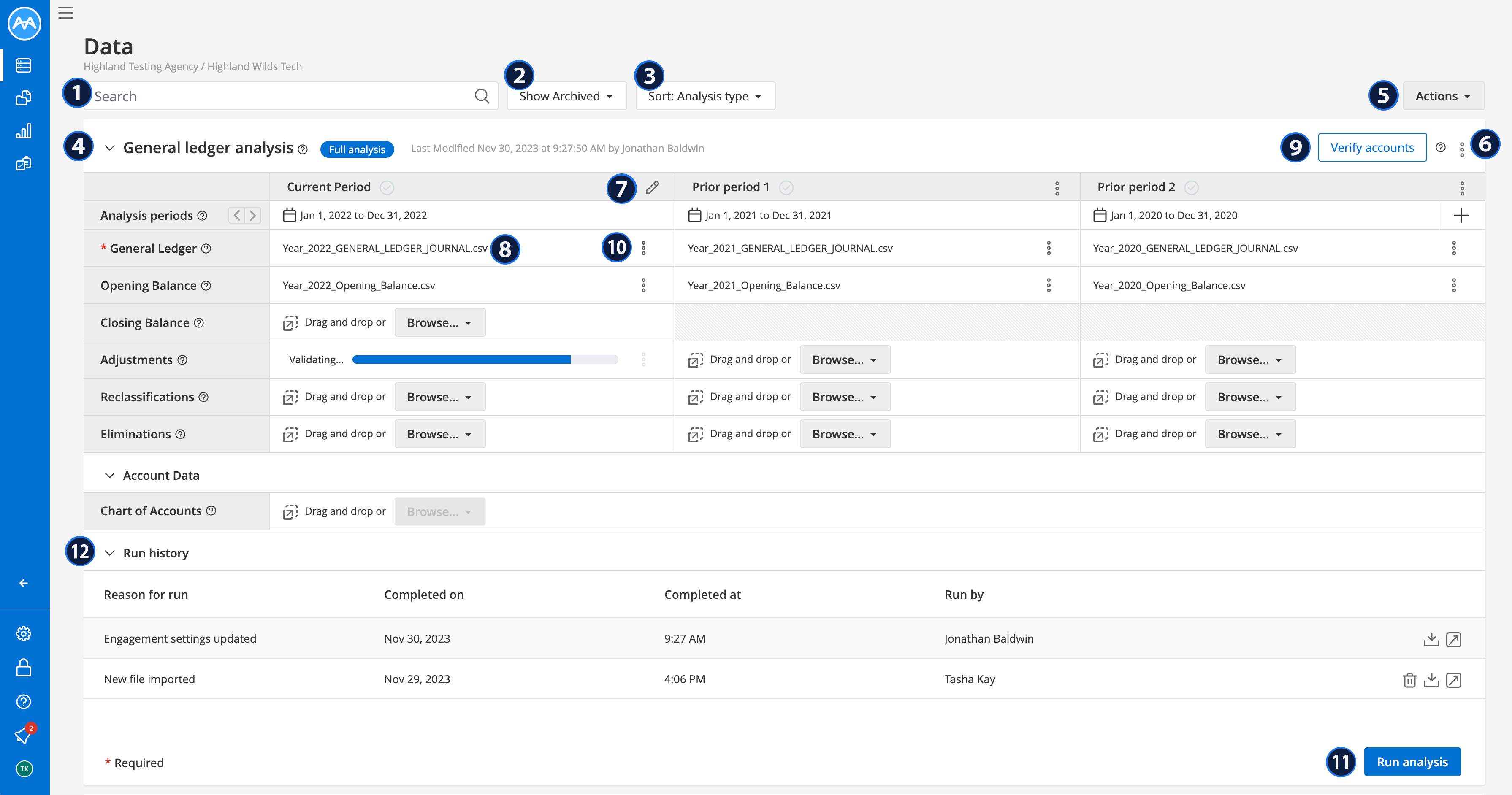 Screenshot showing an example Data page