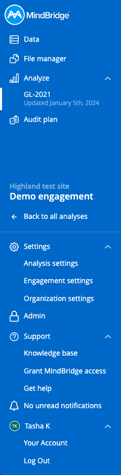 Use the MindBridge sidebar – MindBridge: English (US)