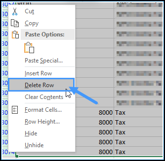 delete row option in excel