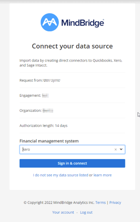 Capture d'écran montrant la fenêtre pour connecter votre source de données