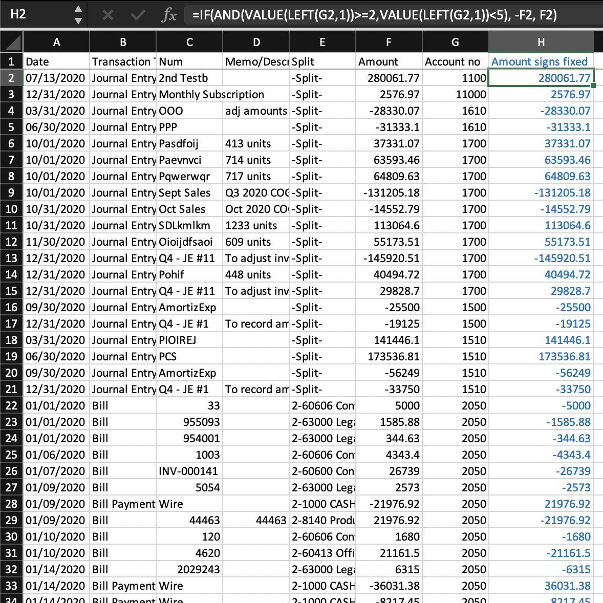 example excel file with formula applied in column H