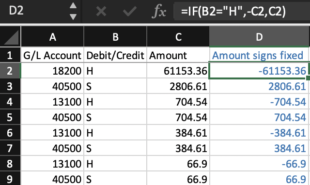 exemple fichier Excel avec formule appliquée dans la colonne D