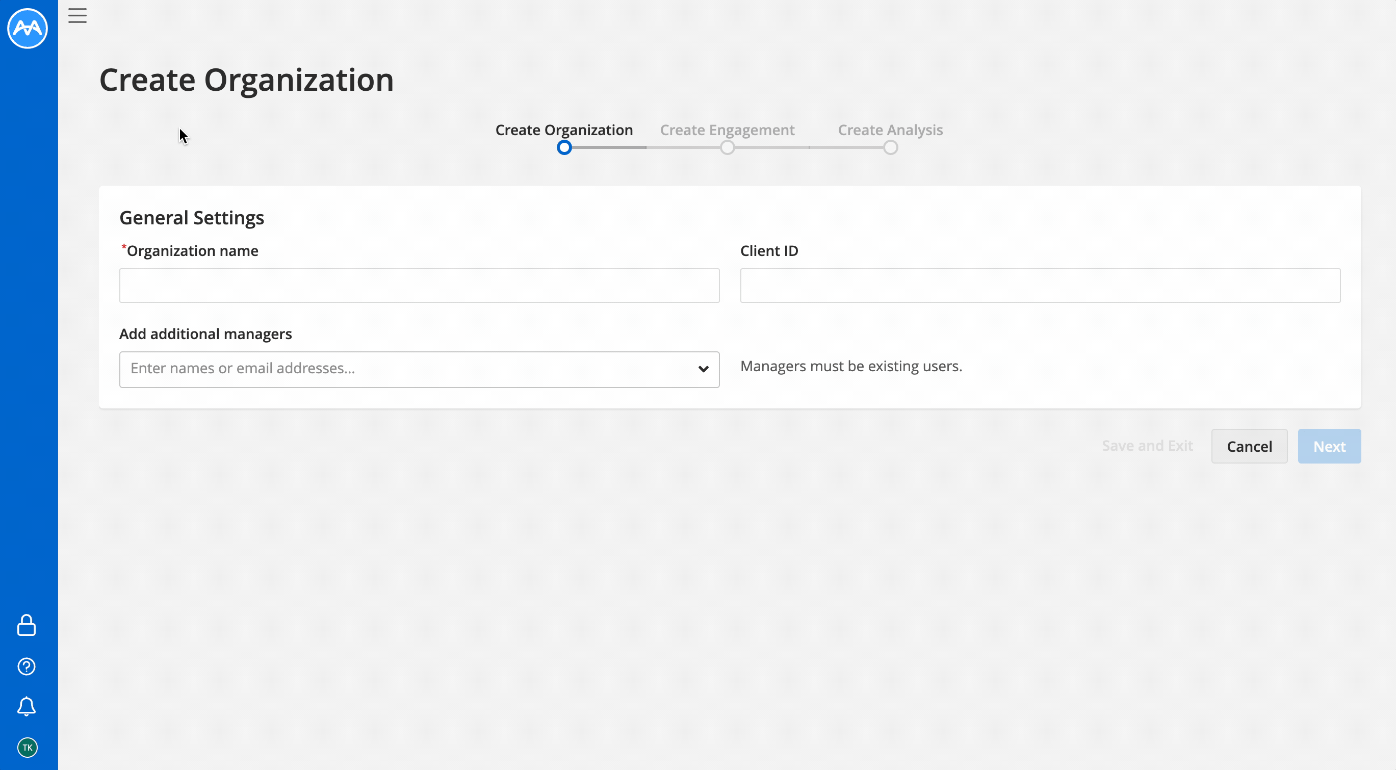 GIF showing an example of creating an organization