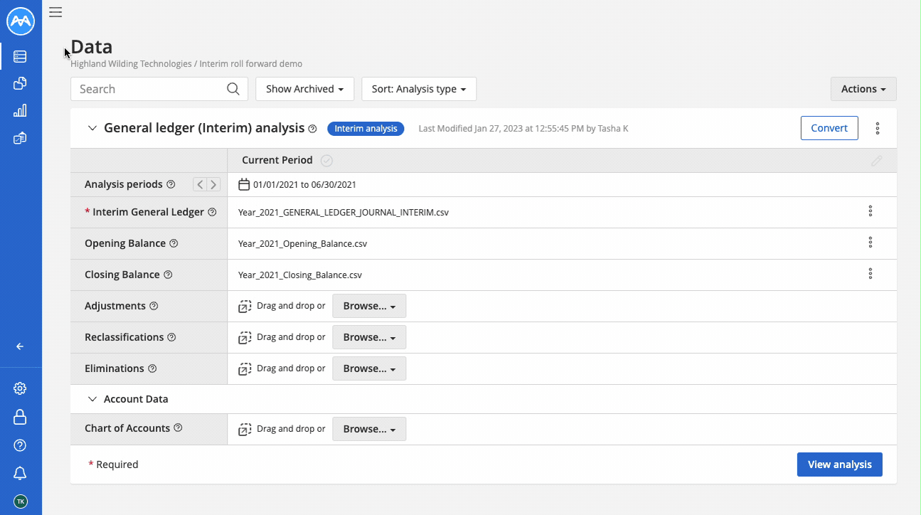 GIF showing how to convert an interim analysis to a full analysis