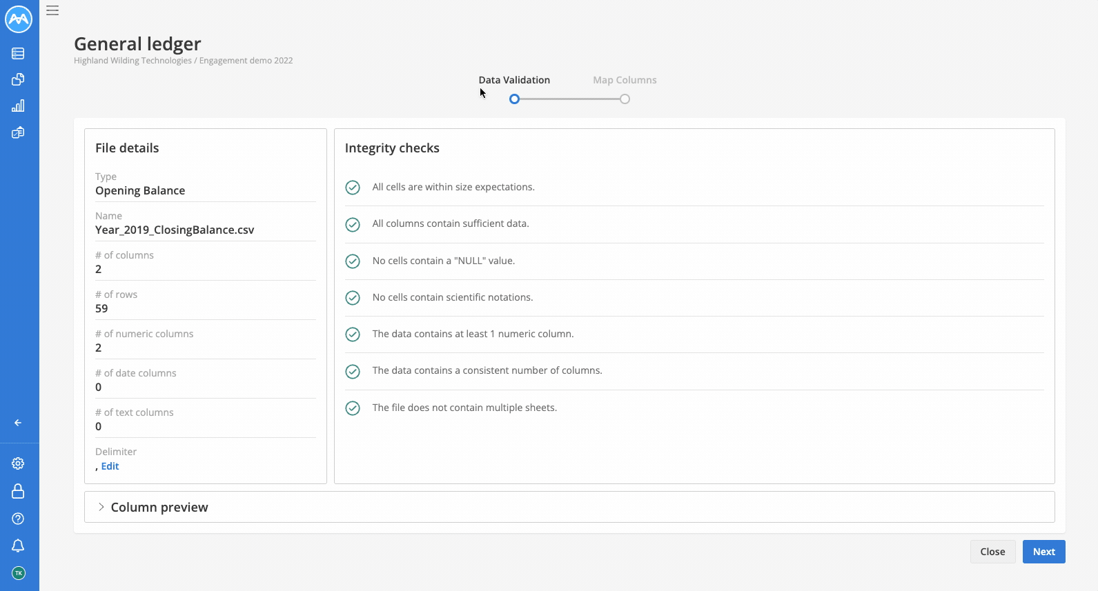 Import opening or closing balance - Data validation step