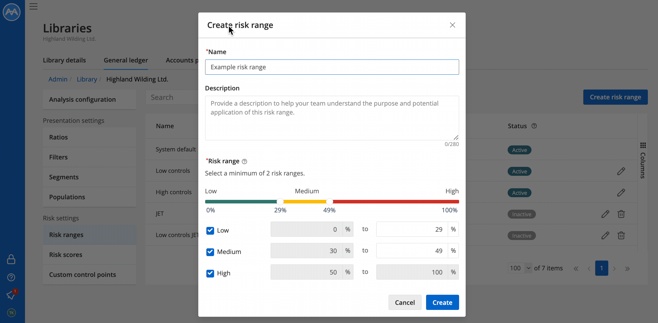 GIF showing how to create or edit risk ranges using the builder