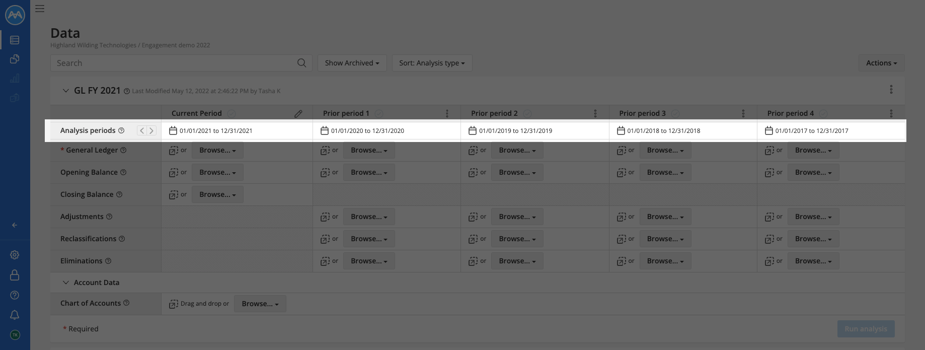 Screenshot showing an exmaple analysis period