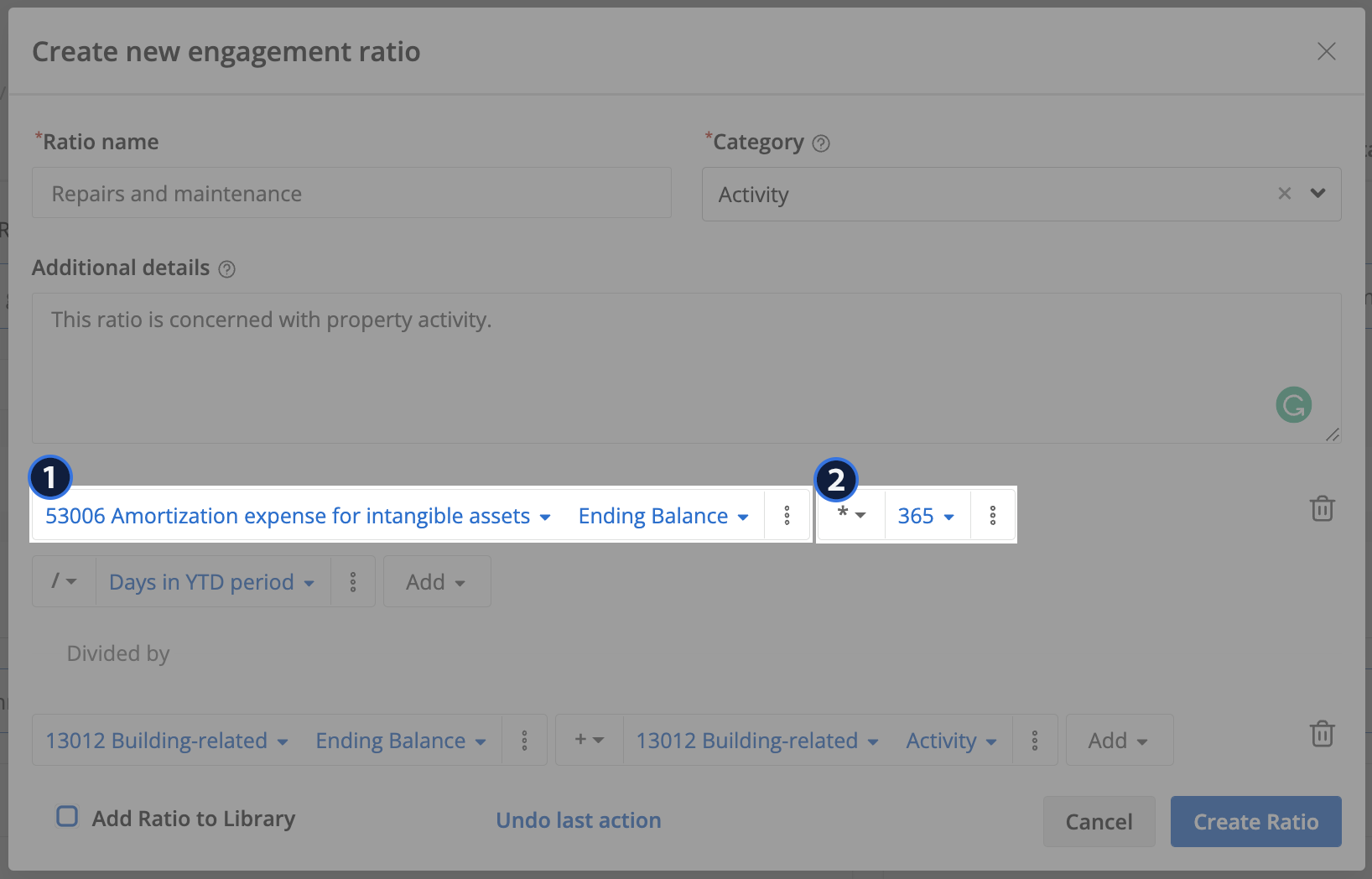 Ratio builder fields