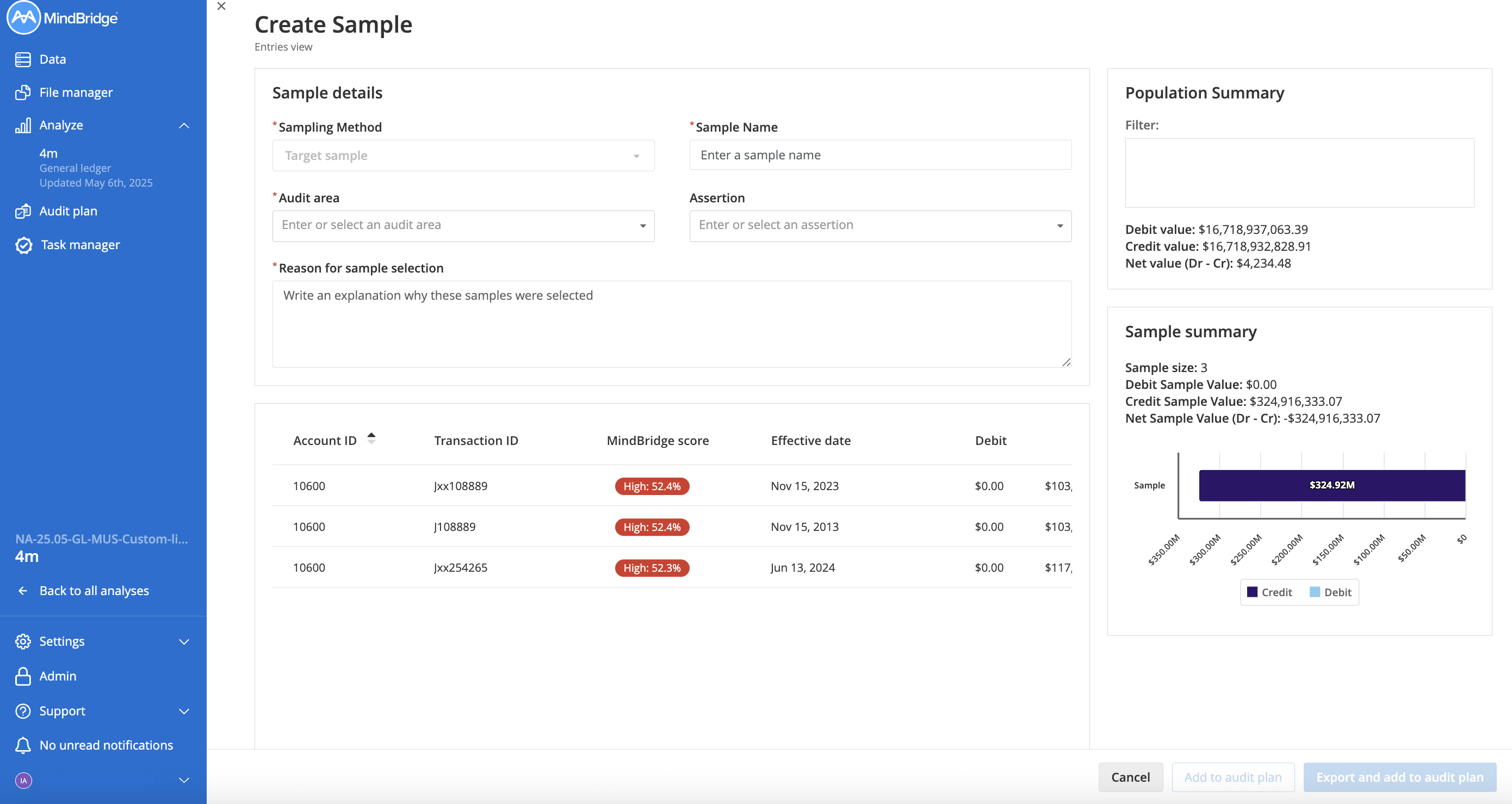 Esta imagen muestra la página de creación de muestras, con varios campos requeridos y opcionales
