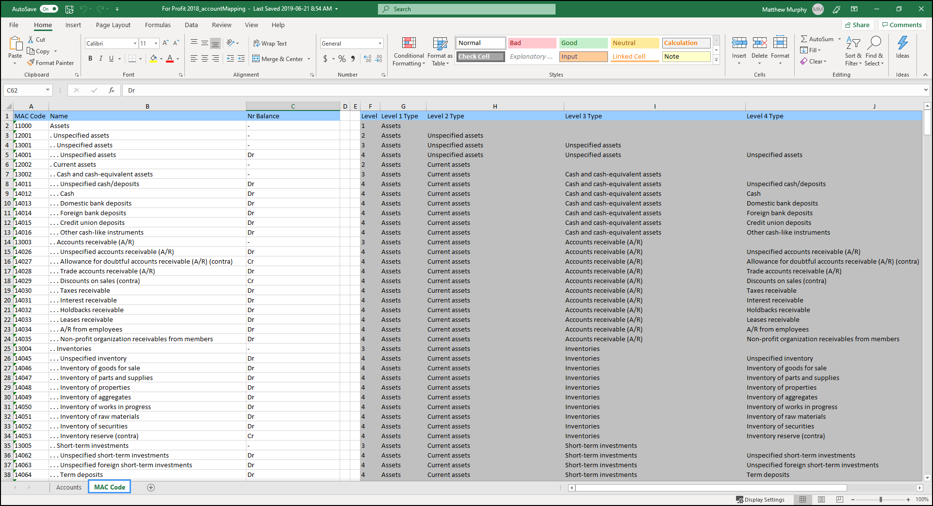 Screenshot showing the Mac Code tab in the exported spreadsheet