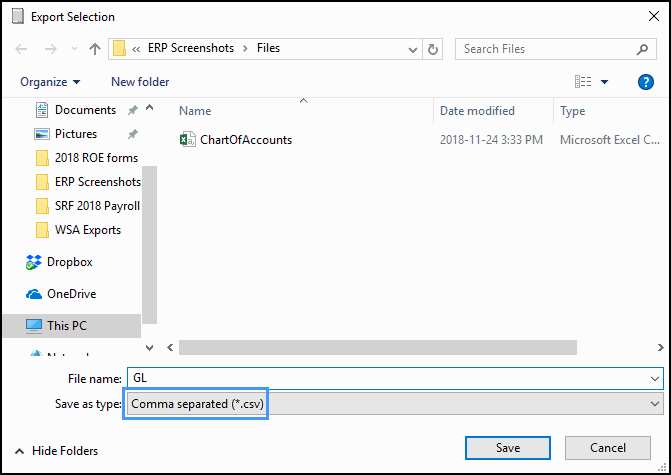 save export as .csv file