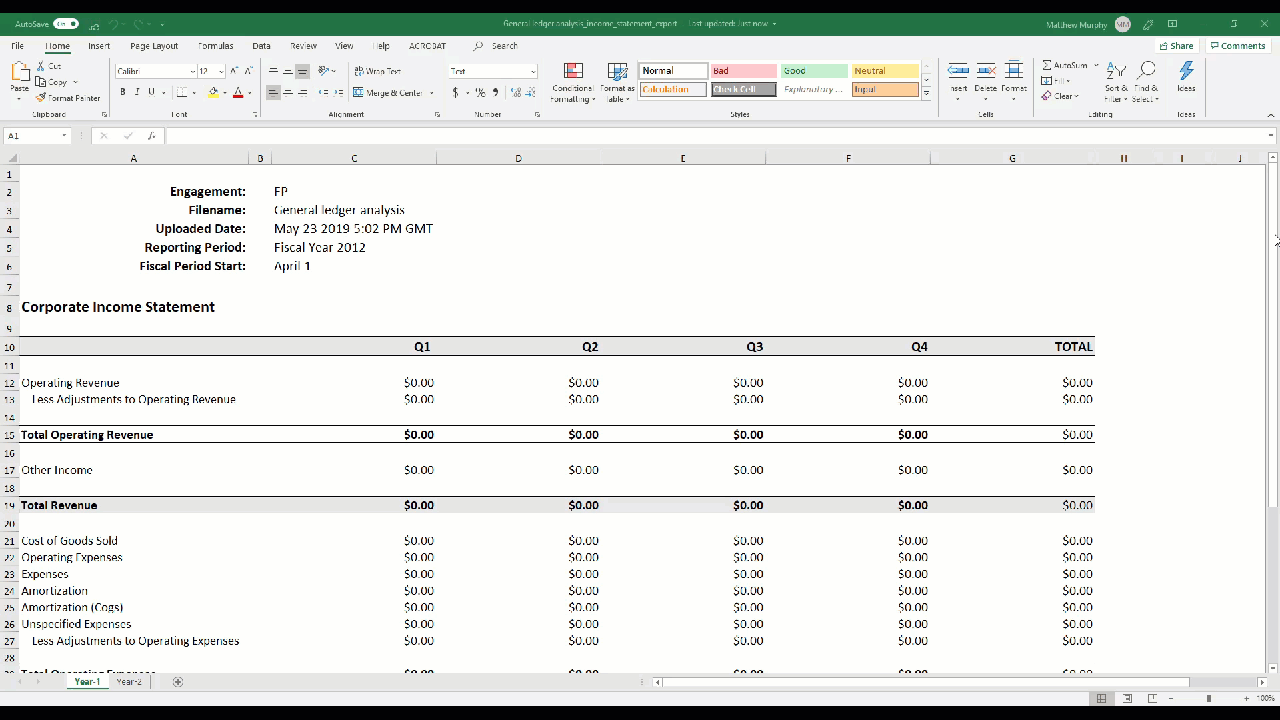 exemple de rapport de compte de résultats dans Excel