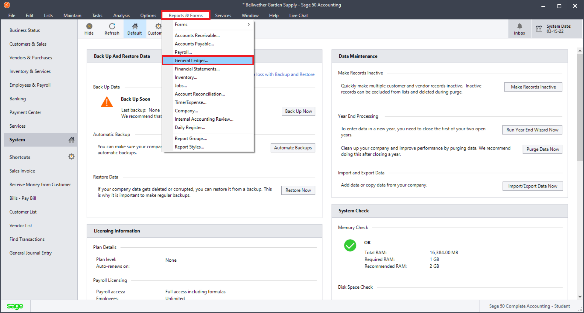 Sage 50 (US) Export the general ledger MindBridge English (US)