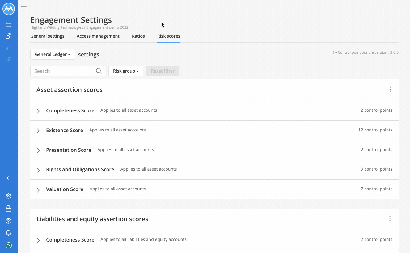 Engagement settings - Expand to view risk scores