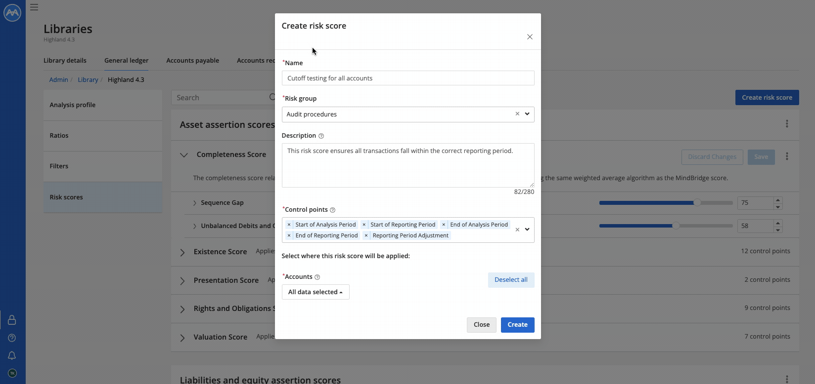 Create risk score modal example